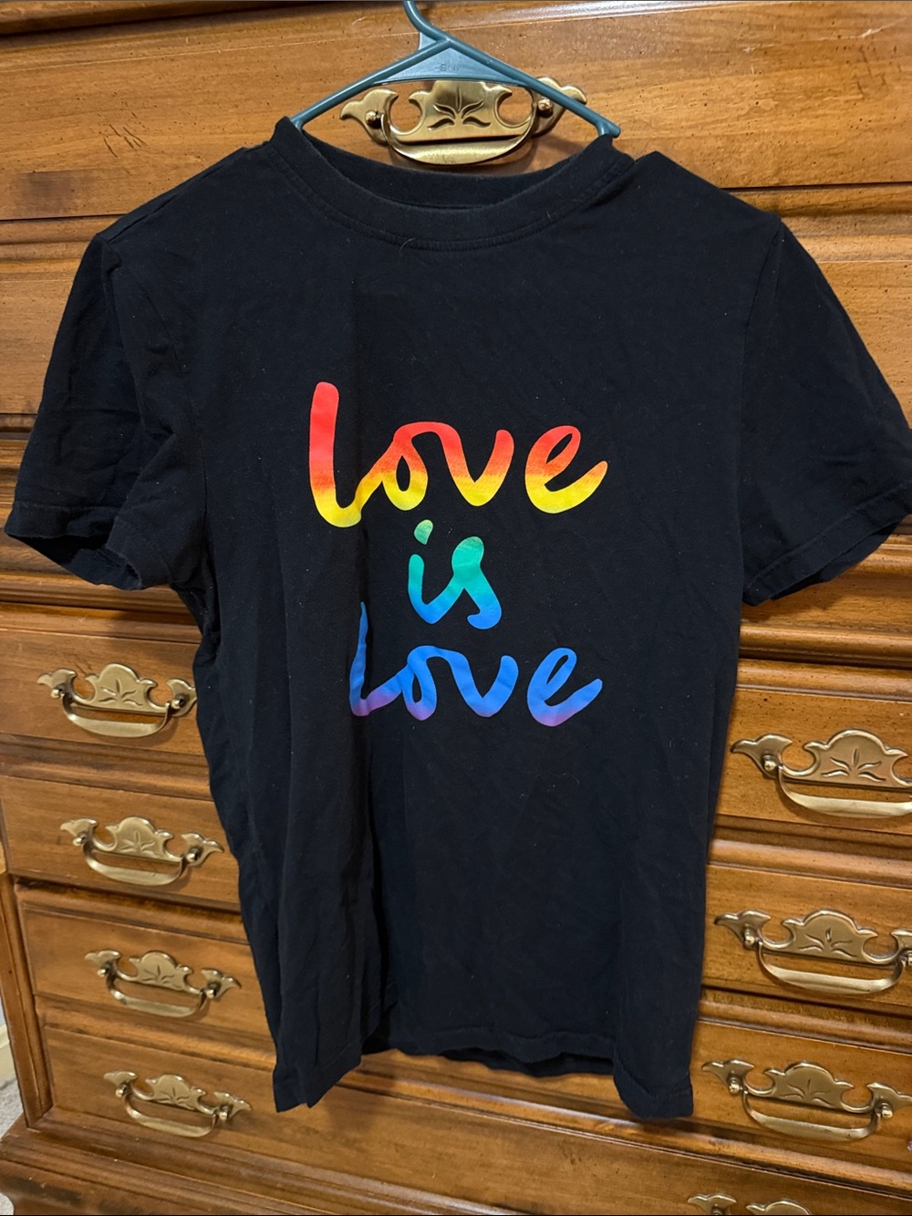 Kids Black Tee with Rainbow "Love is Love" Print